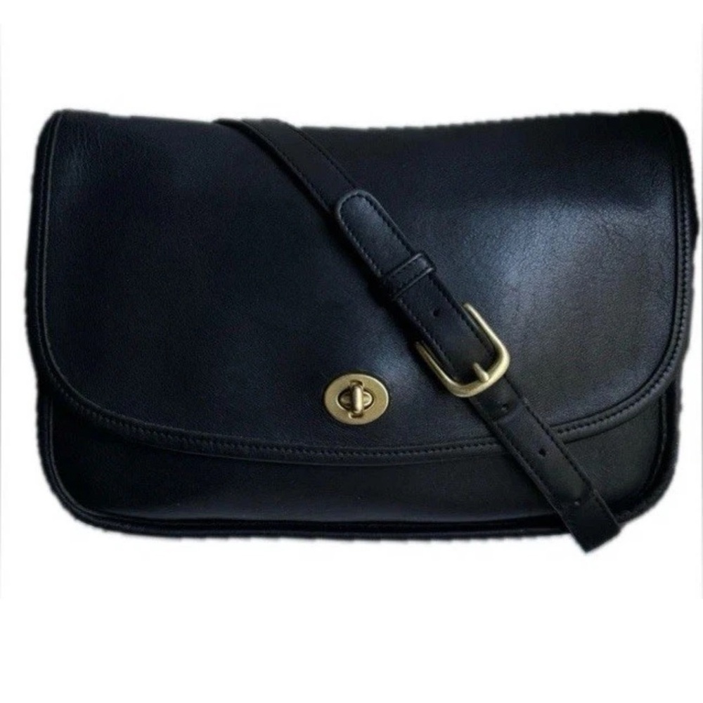 Vintage COACH CITY Black Leather Crossbody Bag Purse Handbag 9790